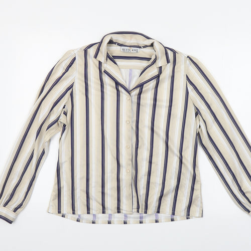 Butte Knit Womens Beige Striped Polyester Basic Button-Up Size 16 Collared