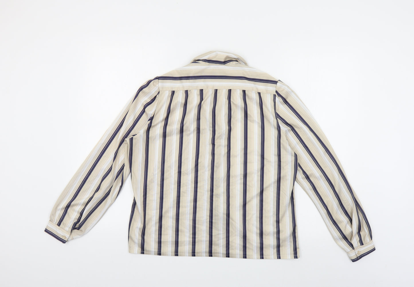 Butte Knit Womens Beige Striped Polyester Basic Button-Up Size 16 Collared