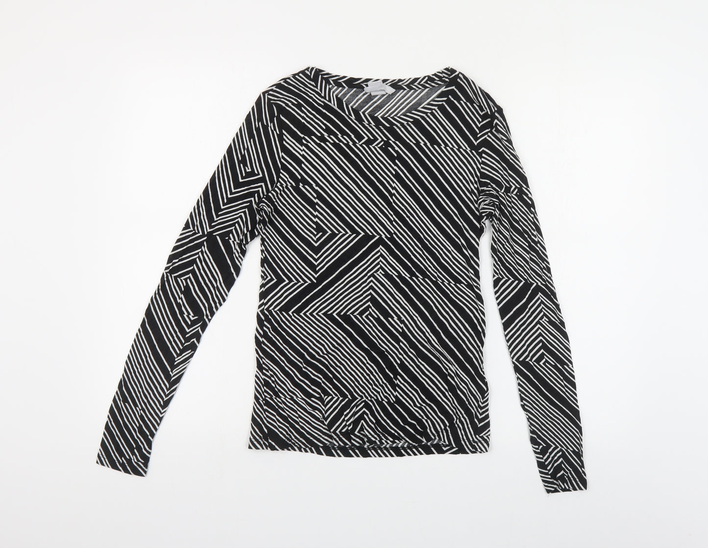 H&M Womens Black Geometric Viscose Basic T-Shirt Size M Round Neck