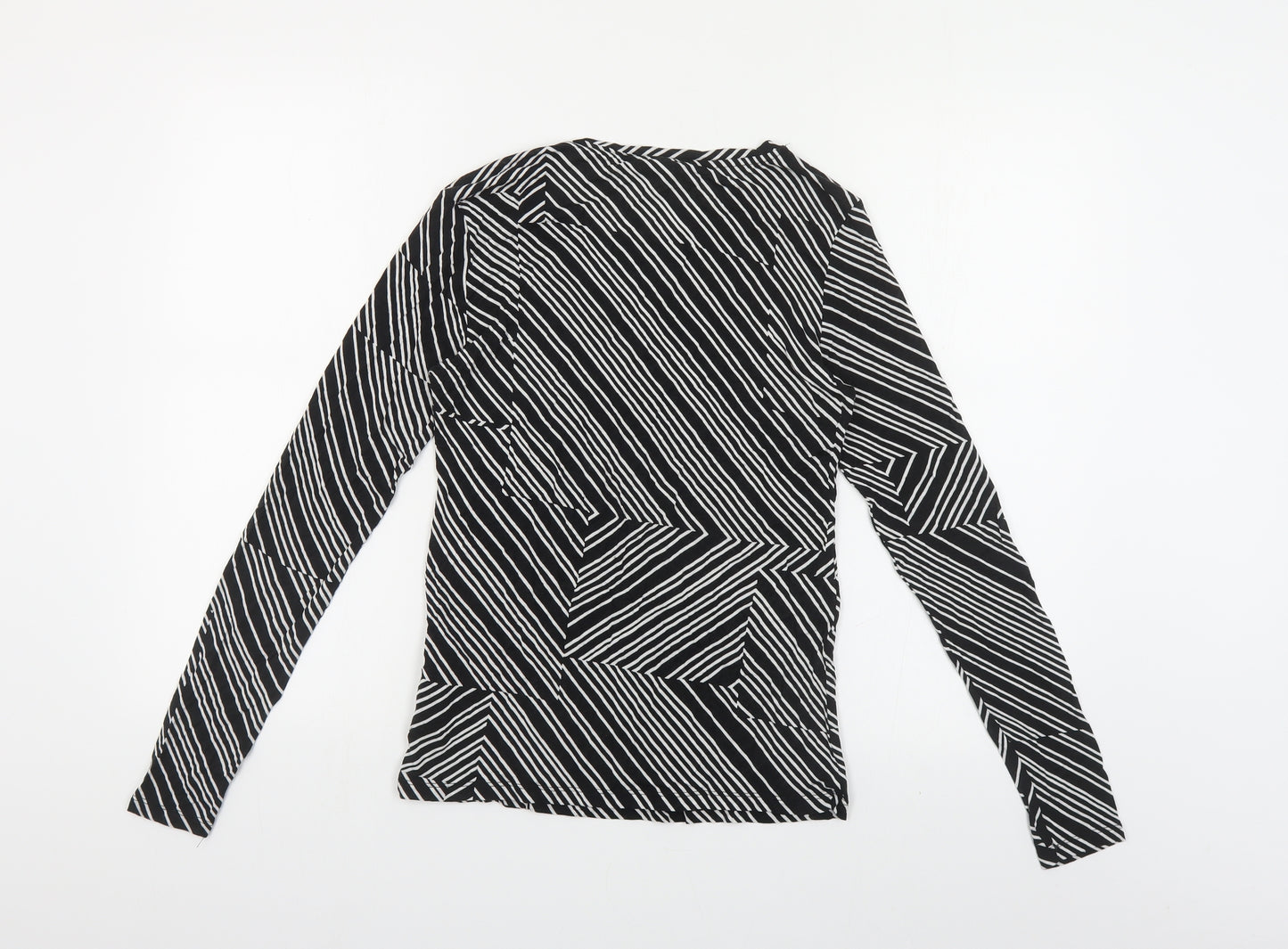 H&M Womens Black Geometric Viscose Basic T-Shirt Size M Round Neck