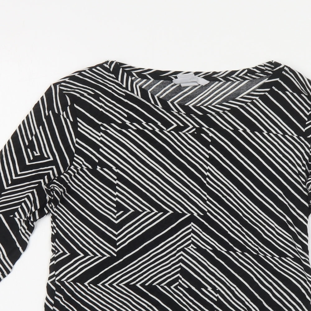 H&M Womens Black Geometric Viscose Basic T-Shirt Size M Round Neck