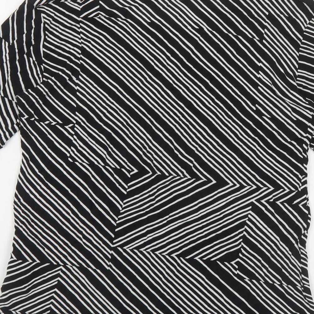 H&M Womens Black Geometric Viscose Basic T-Shirt Size M Round Neck