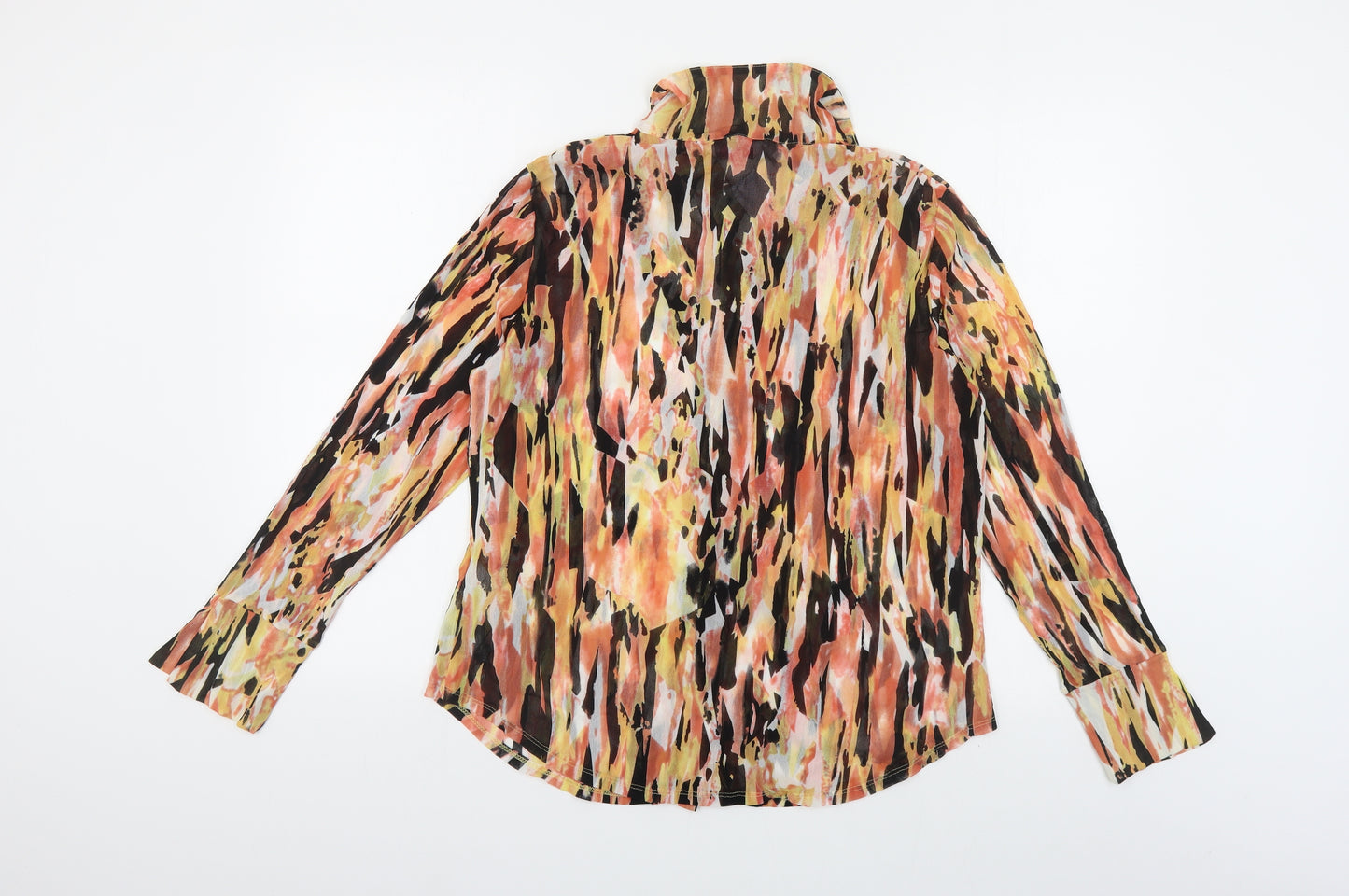 Michelle Hope Collection Womens Multicoloured Geometric Nylon Basic Button-Up Size 14 Collared