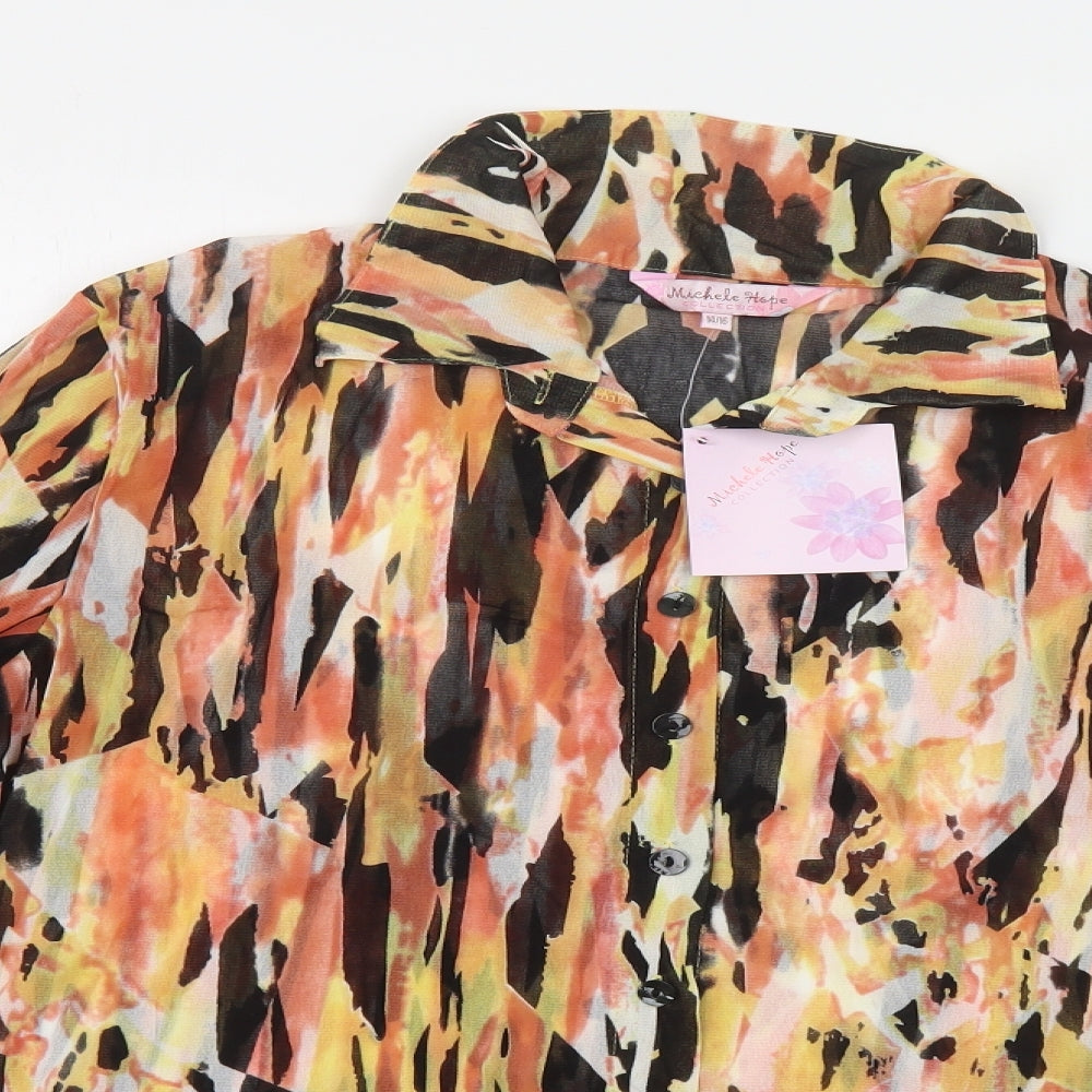 Michelle Hope Collection Womens Multicoloured Geometric Nylon Basic Button-Up Size 14 Collared
