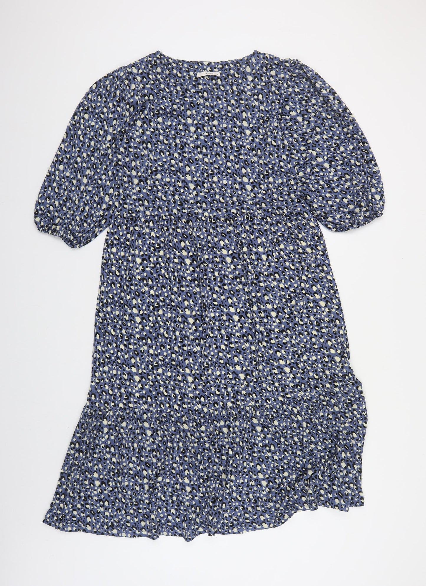 TU Womens Blue Animal Print Polyester A-Line Size 10 Round Neck Pullover - Leopard Print