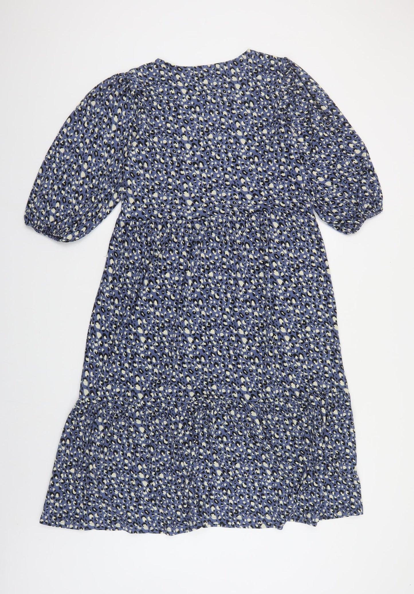TU Womens Blue Animal Print Polyester A-Line Size 10 Round Neck Pullover - Leopard Print