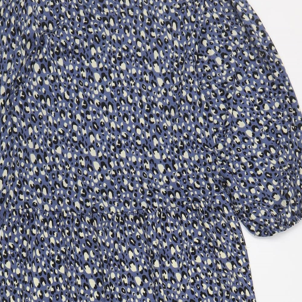 TU Womens Blue Animal Print Polyester A-Line Size 10 Round Neck Pullover - Leopard Print