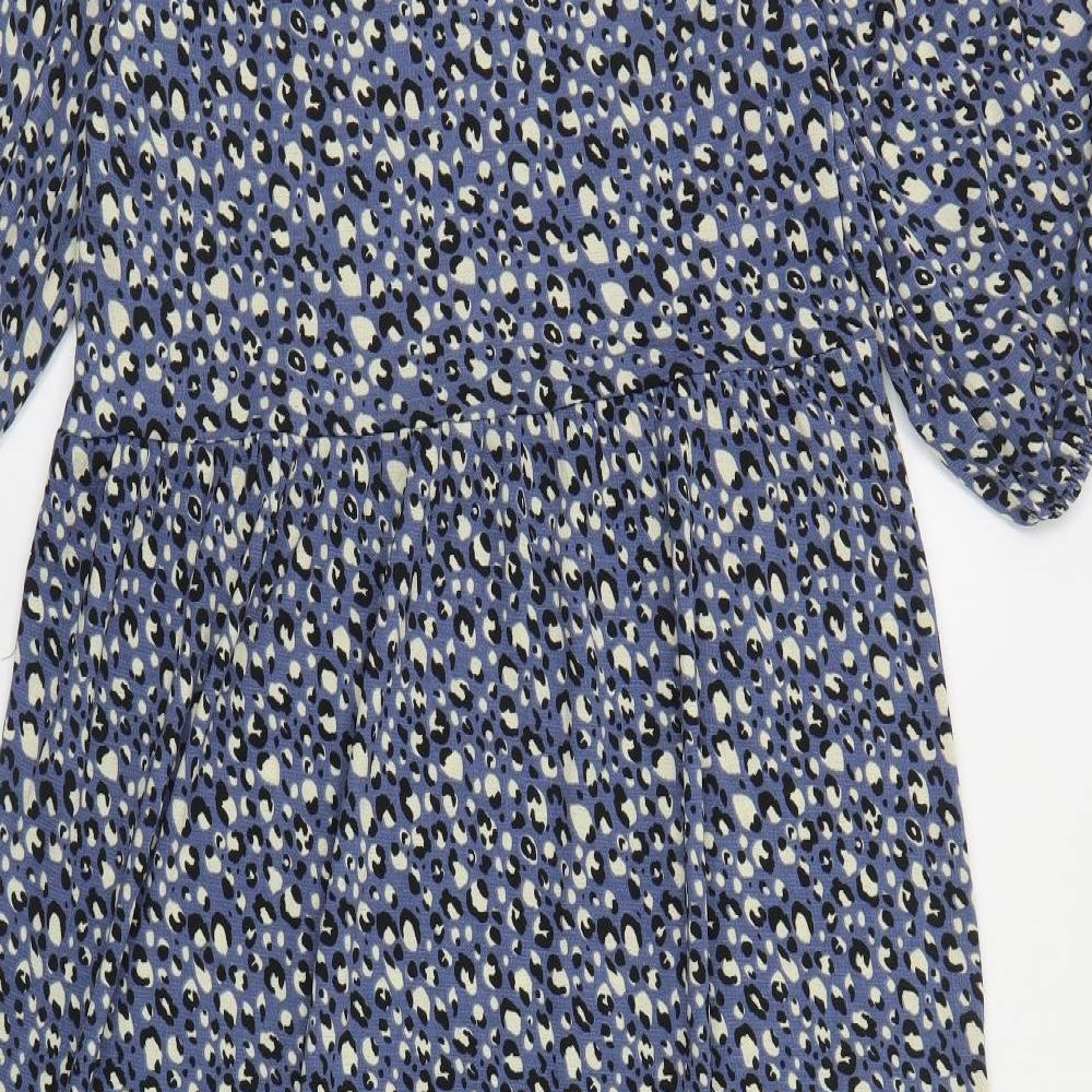 TU Womens Blue Animal Print Polyester A-Line Size 10 Round Neck Pullover - Leopard Print