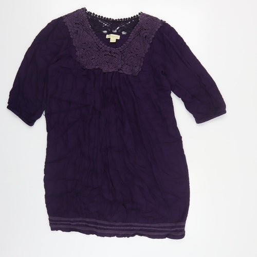 Monsoon Womens Purple Viscose Tunic Blouse Size 12 Round Neck