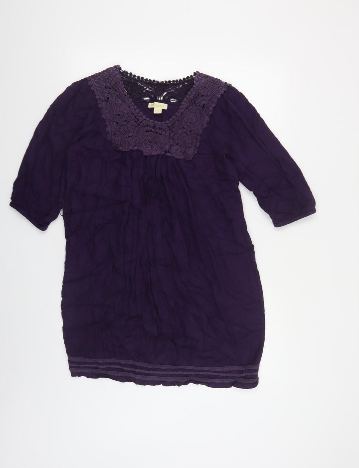 Monsoon Womens Purple Viscose Tunic Blouse Size 12 Round Neck