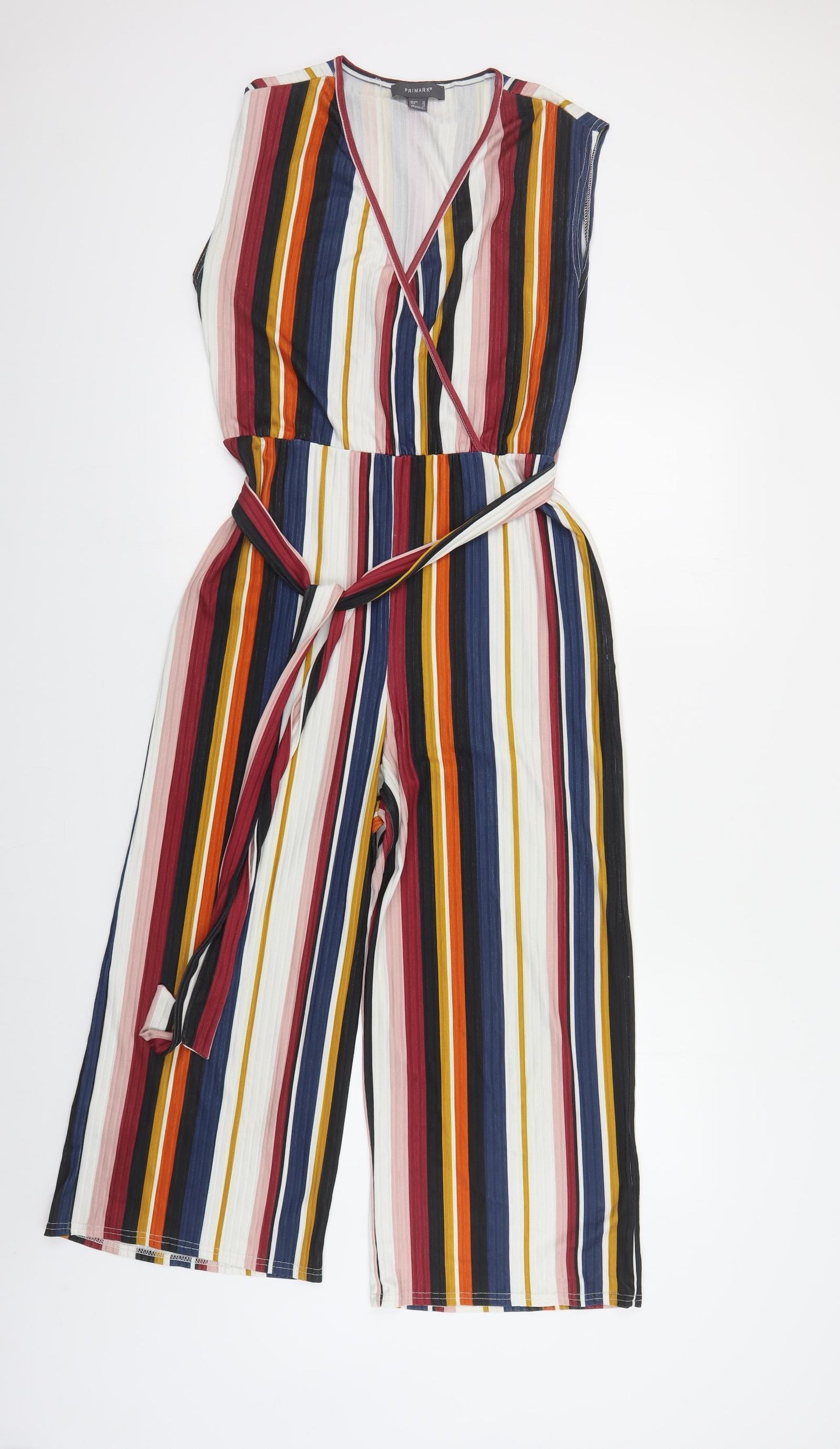 Primark Womens Multicoloured Striped Polyurethane Jumpsuit One-Piece Size 10 L23 in Tie