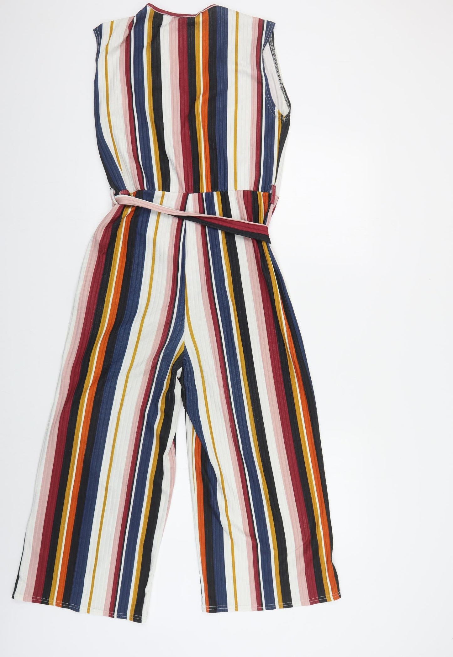 Primark Womens Multicoloured Striped Polyurethane Jumpsuit One-Piece Size 10 L23 in Tie
