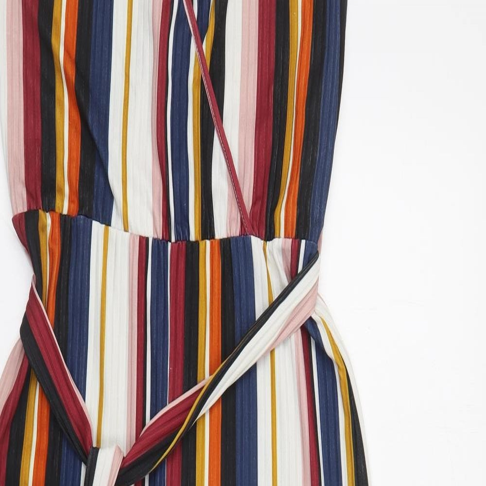 Primark Womens Multicoloured Striped Polyurethane Jumpsuit One-Piece Size 10 L23 in Tie