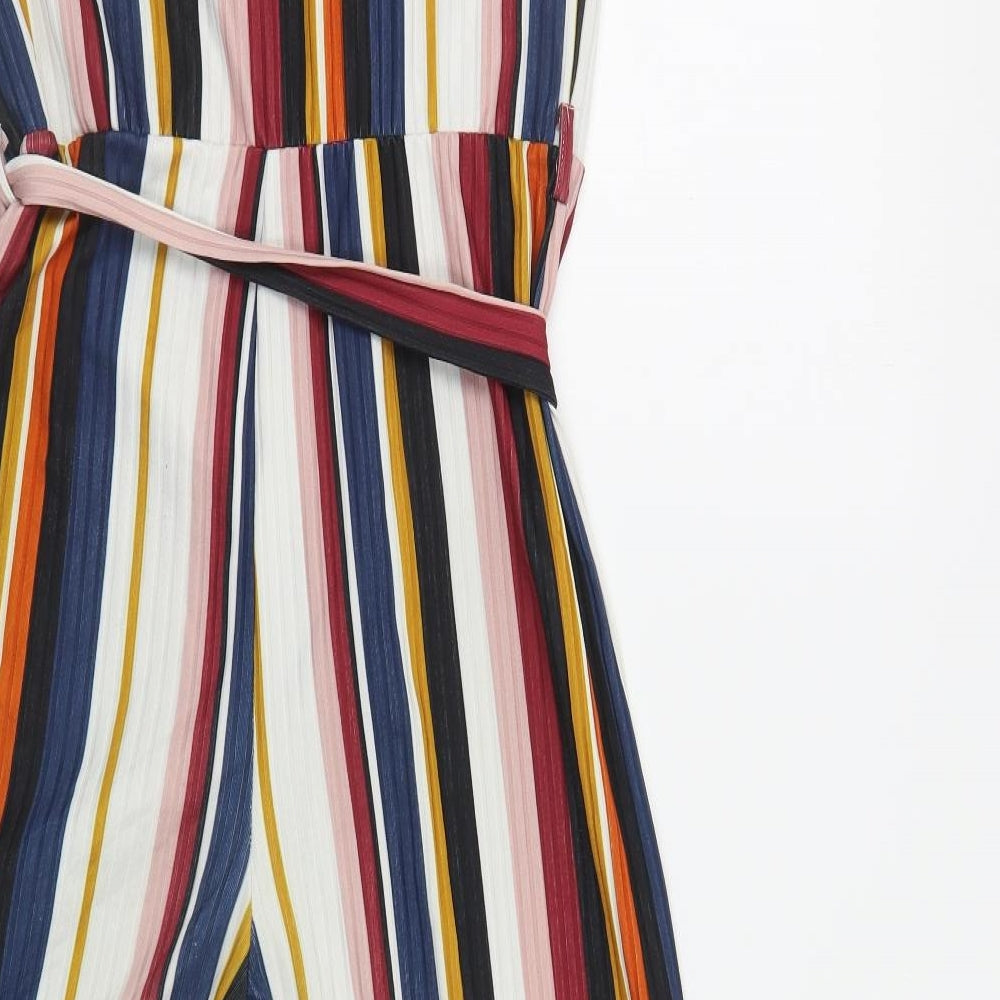 Primark Womens Multicoloured Striped Polyurethane Jumpsuit One-Piece Size 10 L23 in Tie