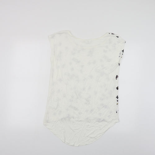 Rainbow Womens White Geometric Viscose Basic Button-Up Size S Boat Neck - Butterfly Print