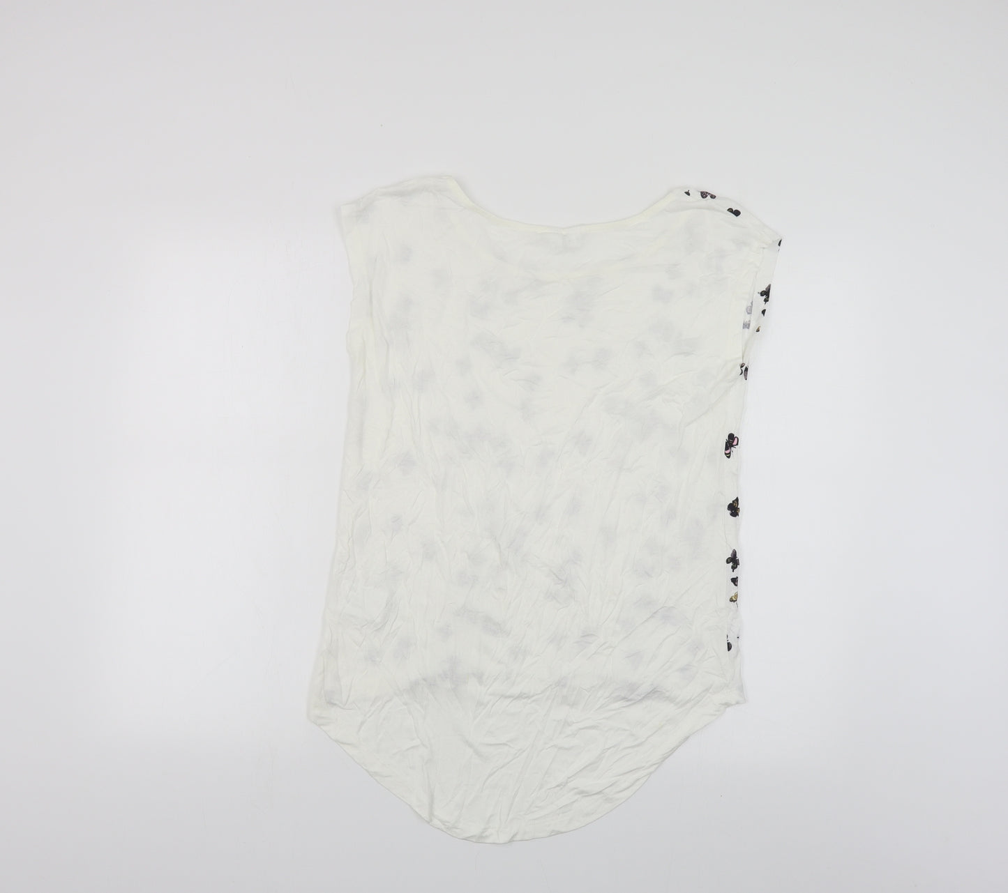 Rainbow Womens White Geometric Viscose Basic Button-Up Size S Boat Neck - Butterfly Print