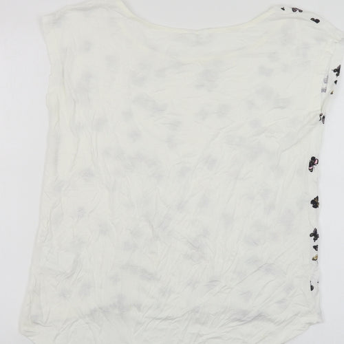 Rainbow Womens White Geometric Viscose Basic Button-Up Size S Boat Neck - Butterfly Print