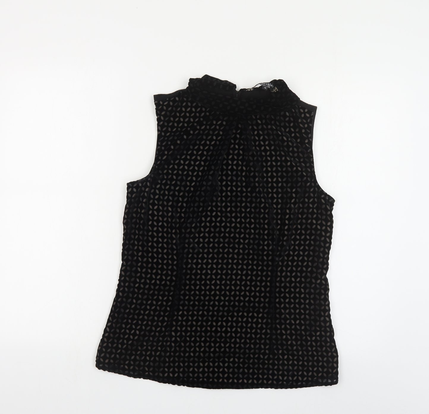 Principles Womens Black Floral Polyester Basic Blouse Size 12 High Neck