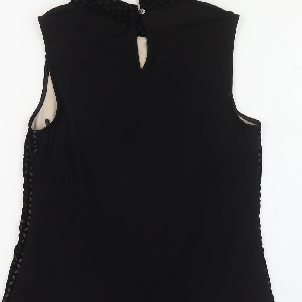 Principles Womens Black Floral Polyester Basic Blouse Size 12 High Neck