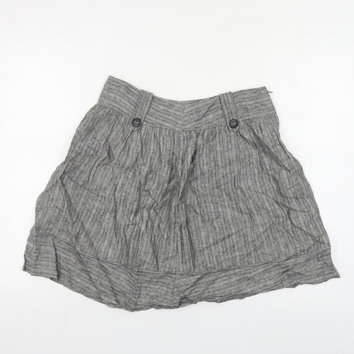 River Island Womens Grey Herringbone Linen A-Line Skirt Size 6 Zip