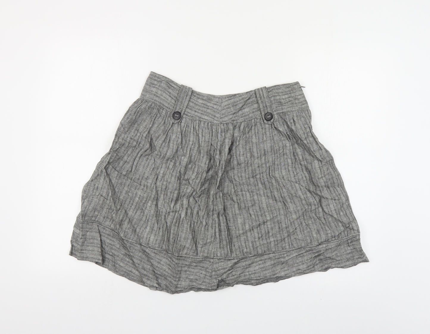 River Island Womens Grey Herringbone Linen A-Line Skirt Size 6 Zip