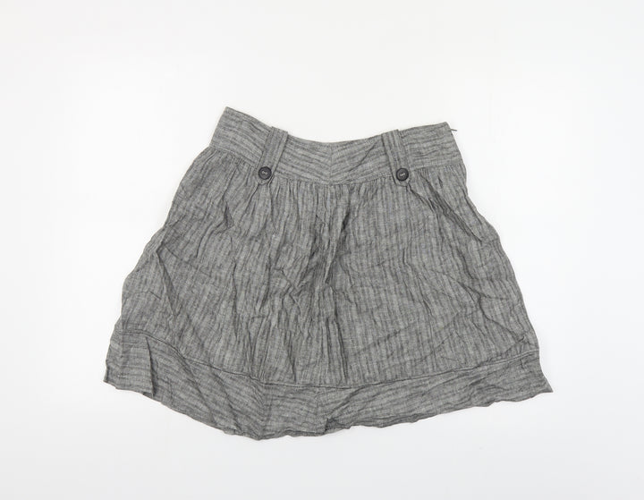 River Island Womens Grey Herringbone Linen A-Line Skirt Size 6 Zip