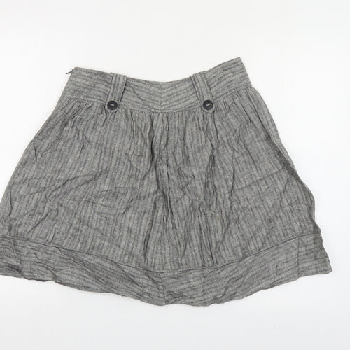 River Island Womens Grey Herringbone Linen A-Line Skirt Size 6 Zip