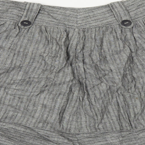 River Island Womens Grey Herringbone Linen A-Line Skirt Size 6 Zip