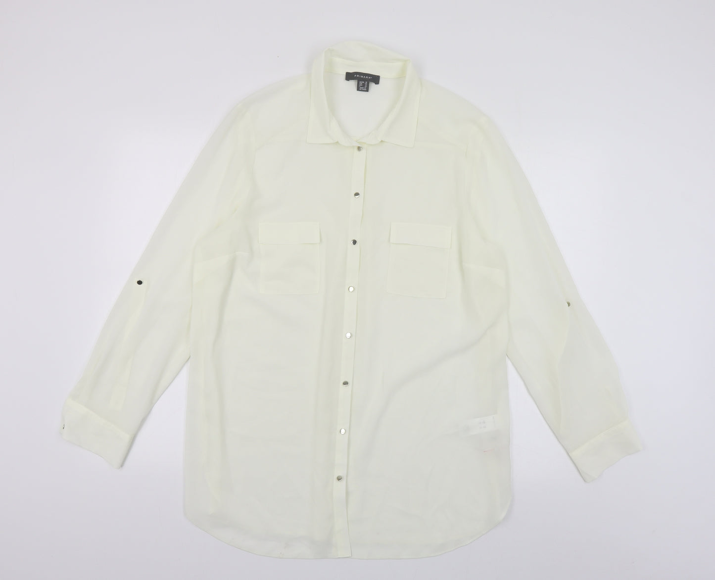 Primark Womens Ivory Polyester Basic Button-Up Size 18 Collared