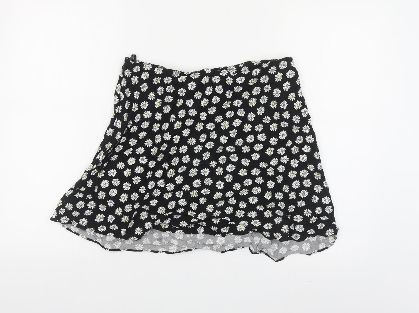 Primark Womens Black Floral Viscose Mini Skirt Size 14 Zip