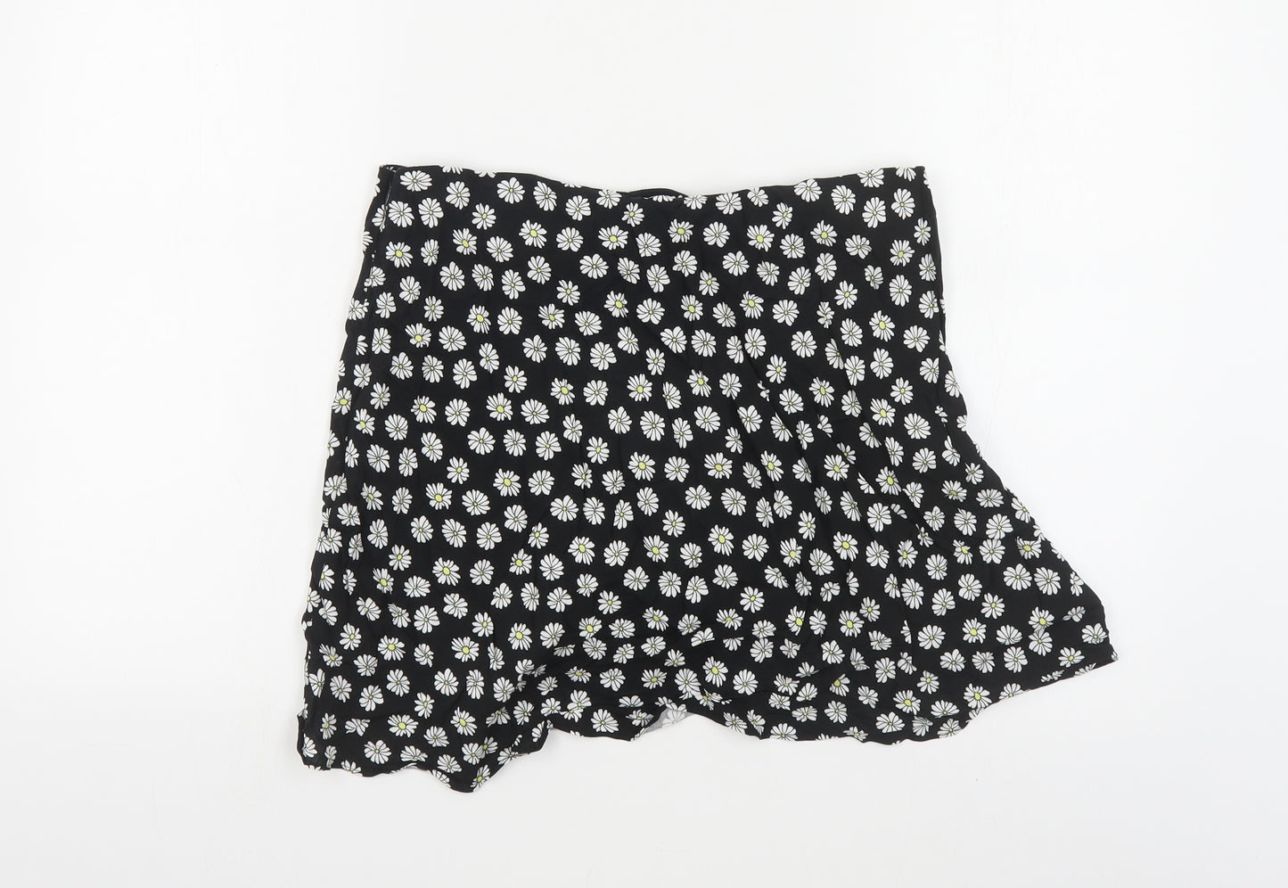 Primark Womens Black Floral Viscose Mini Skirt Size 14 Zip