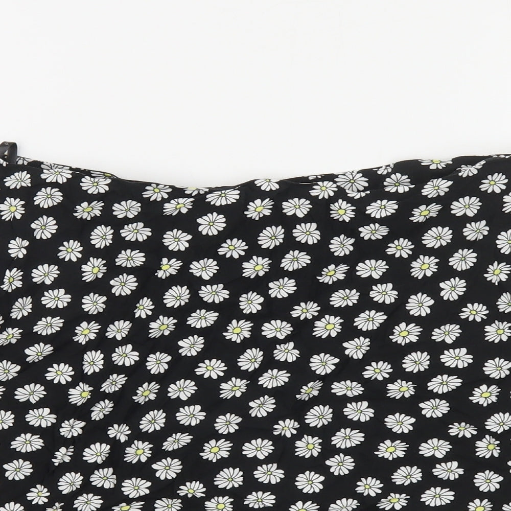 Primark Womens Black Floral Viscose Mini Skirt Size 14 Zip