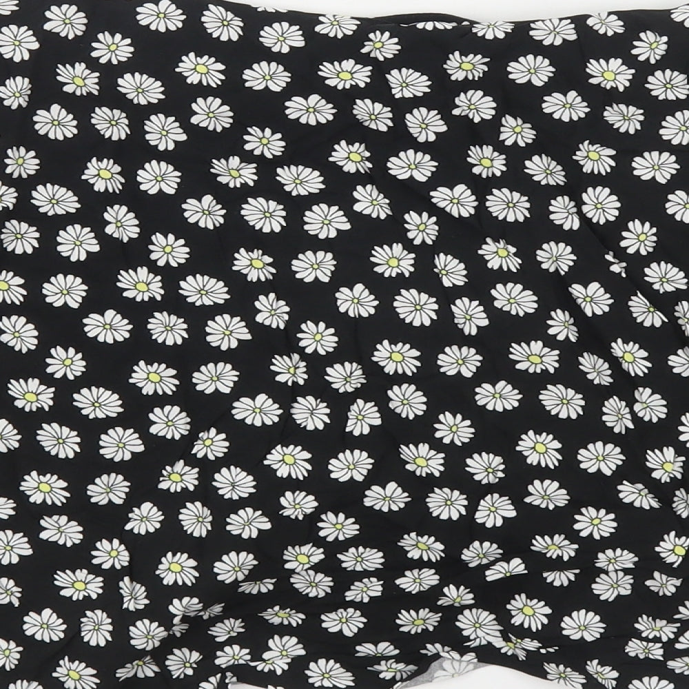Primark Womens Black Floral Viscose Mini Skirt Size 14 Zip