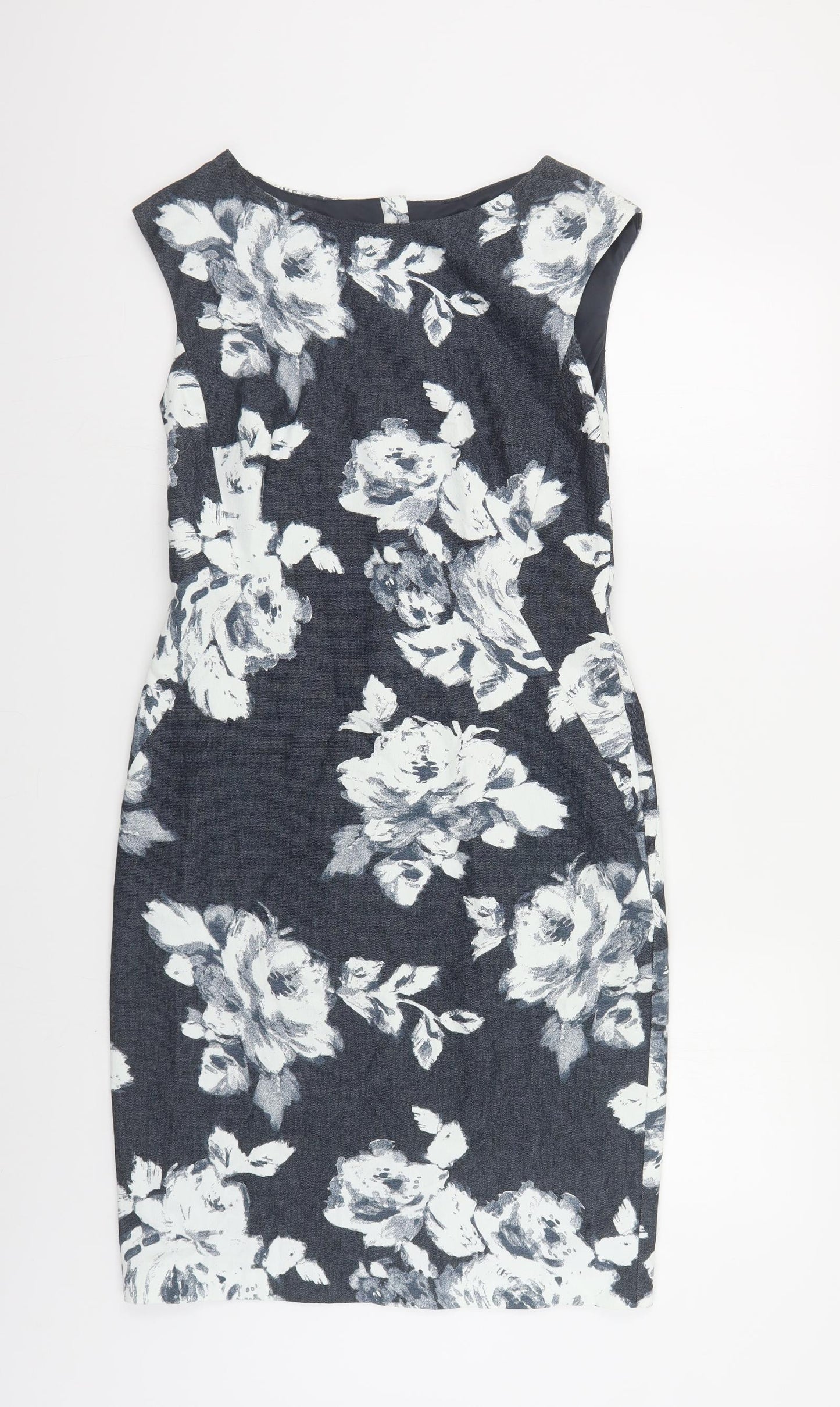Phase Eight Womens Grey Floral Cotton Pencil Dress Size 12 Boat Neck Zip