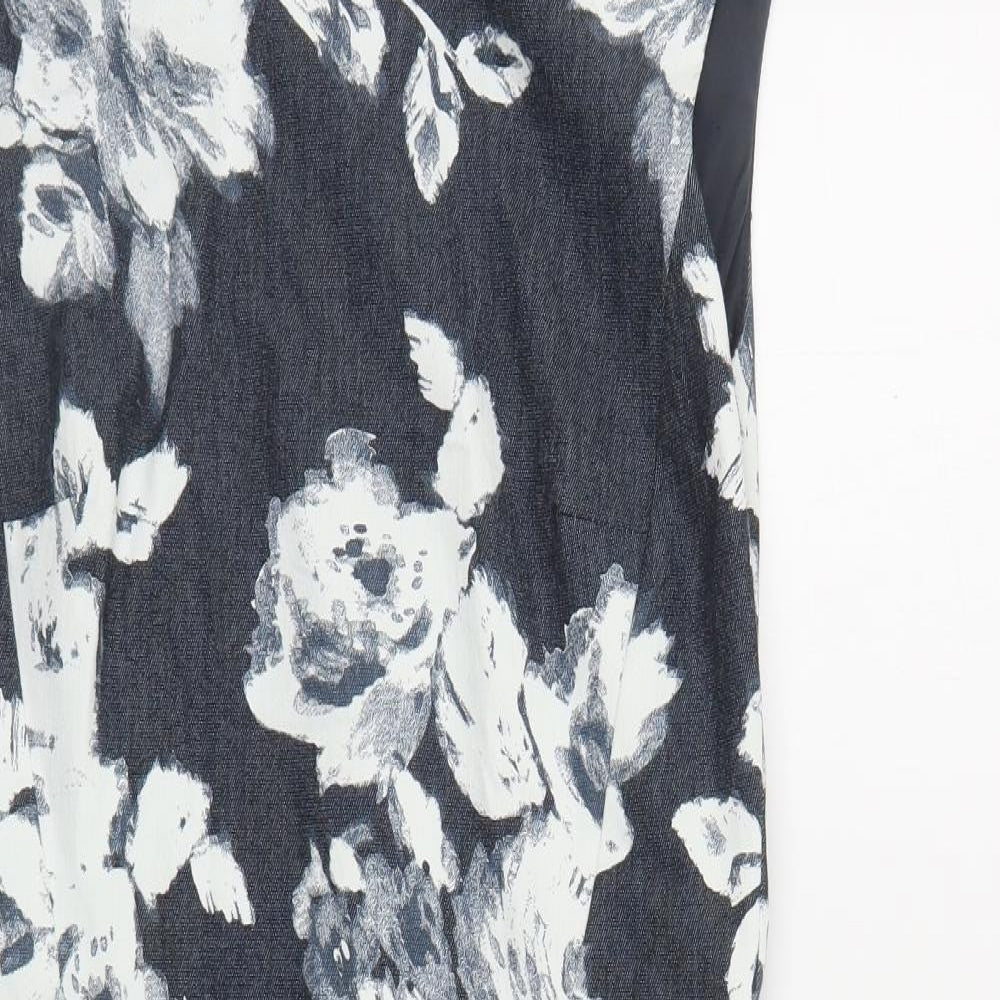 Phase Eight Womens Grey Floral Cotton Pencil Dress Size 12 Boat Neck Zip