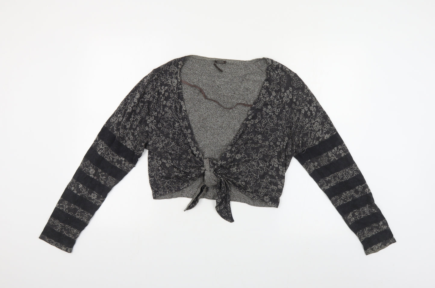 Sandwich Womens Grey V-Neck Floral Cotton Shrug Jumper Size L