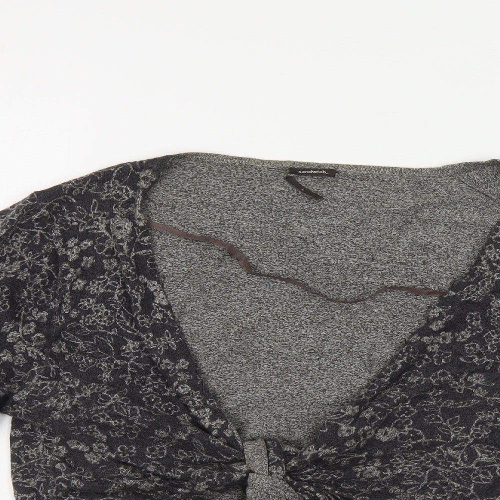 Sandwich Womens Grey V-Neck Floral Cotton Shrug Jumper Size L