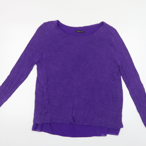 Made in Italy Womens Purple Viscose Basic Button-Up Size L Boat Neck