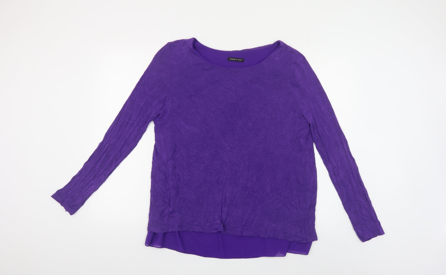 Made in Italy Womens Purple Viscose Basic Button-Up Size L Boat Neck