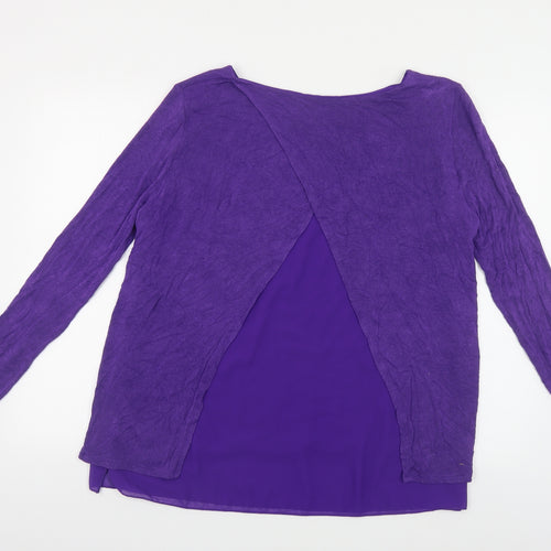 Made in Italy Womens Purple Viscose Basic Button-Up Size L Boat Neck