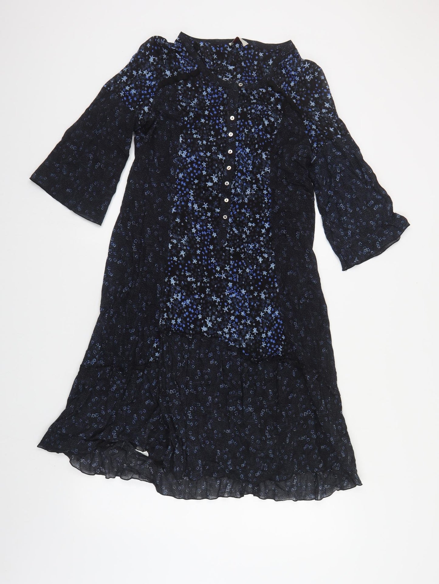 Wrap Womens Blue Floral Viscose A-Line Size 10 Round Neck Button