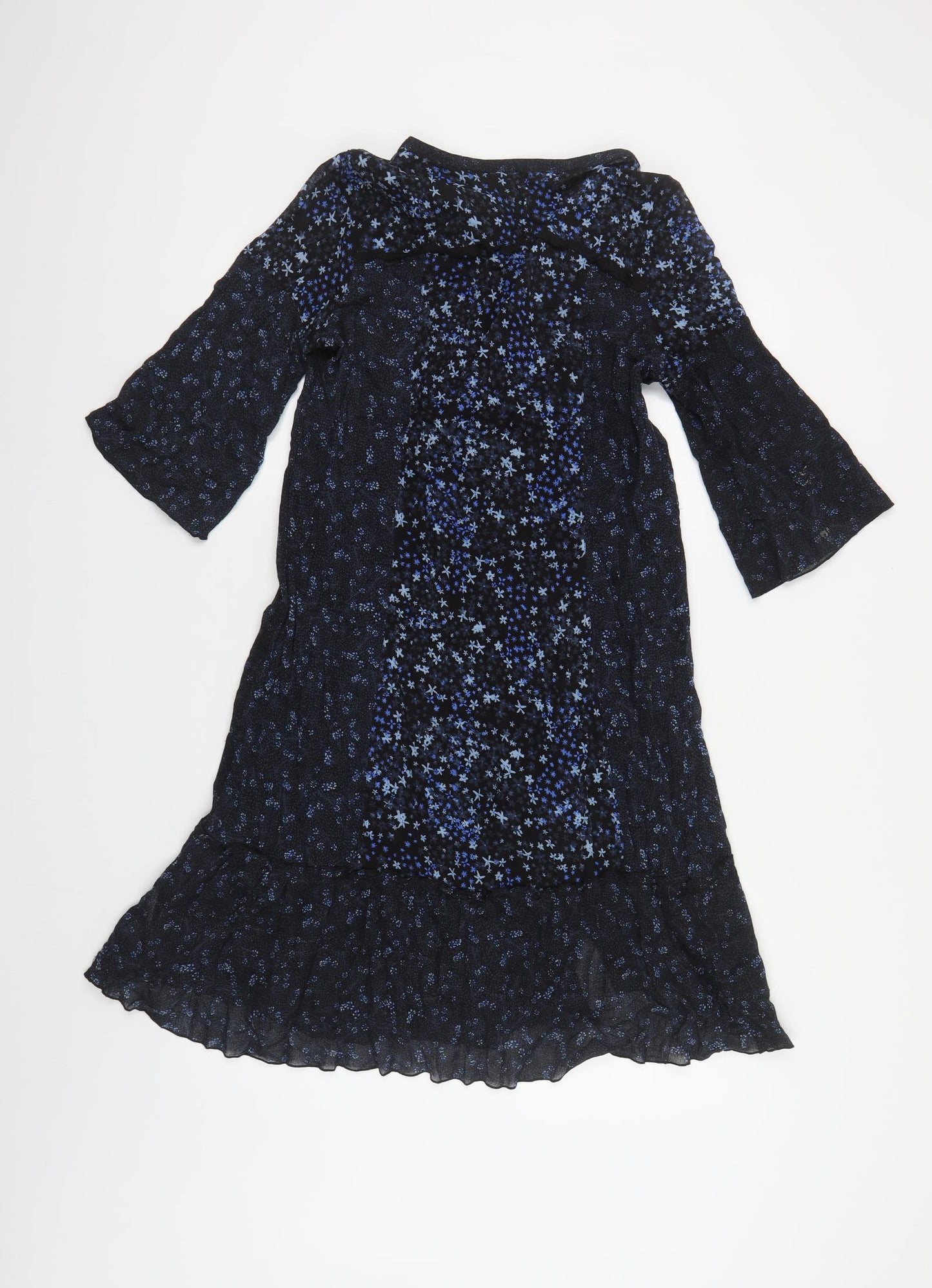 Wrap Womens Blue Floral Viscose A-Line Size 10 Round Neck Button