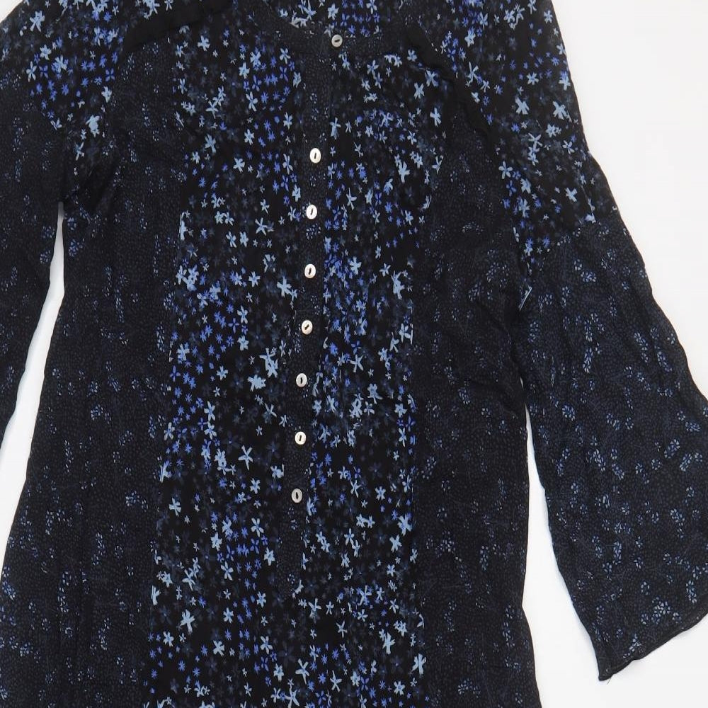 Wrap Womens Blue Floral Viscose A-Line Size 10 Round Neck Button