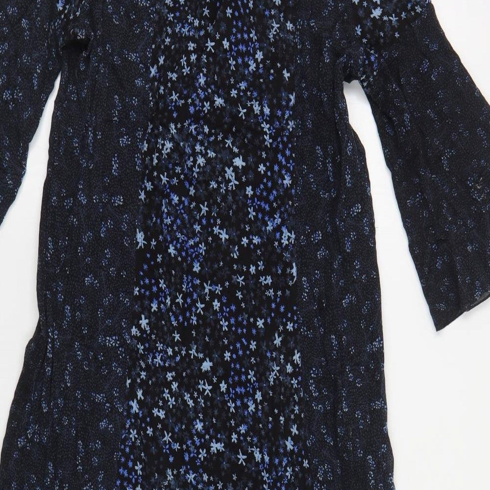 Wrap Womens Blue Floral Viscose A-Line Size 10 Round Neck Button