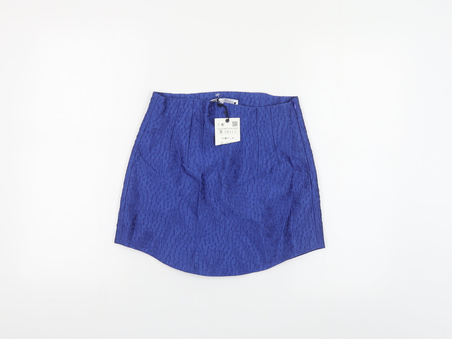 Zara Womens Blue Polyester Mini Skirt Size S Zip - Textured