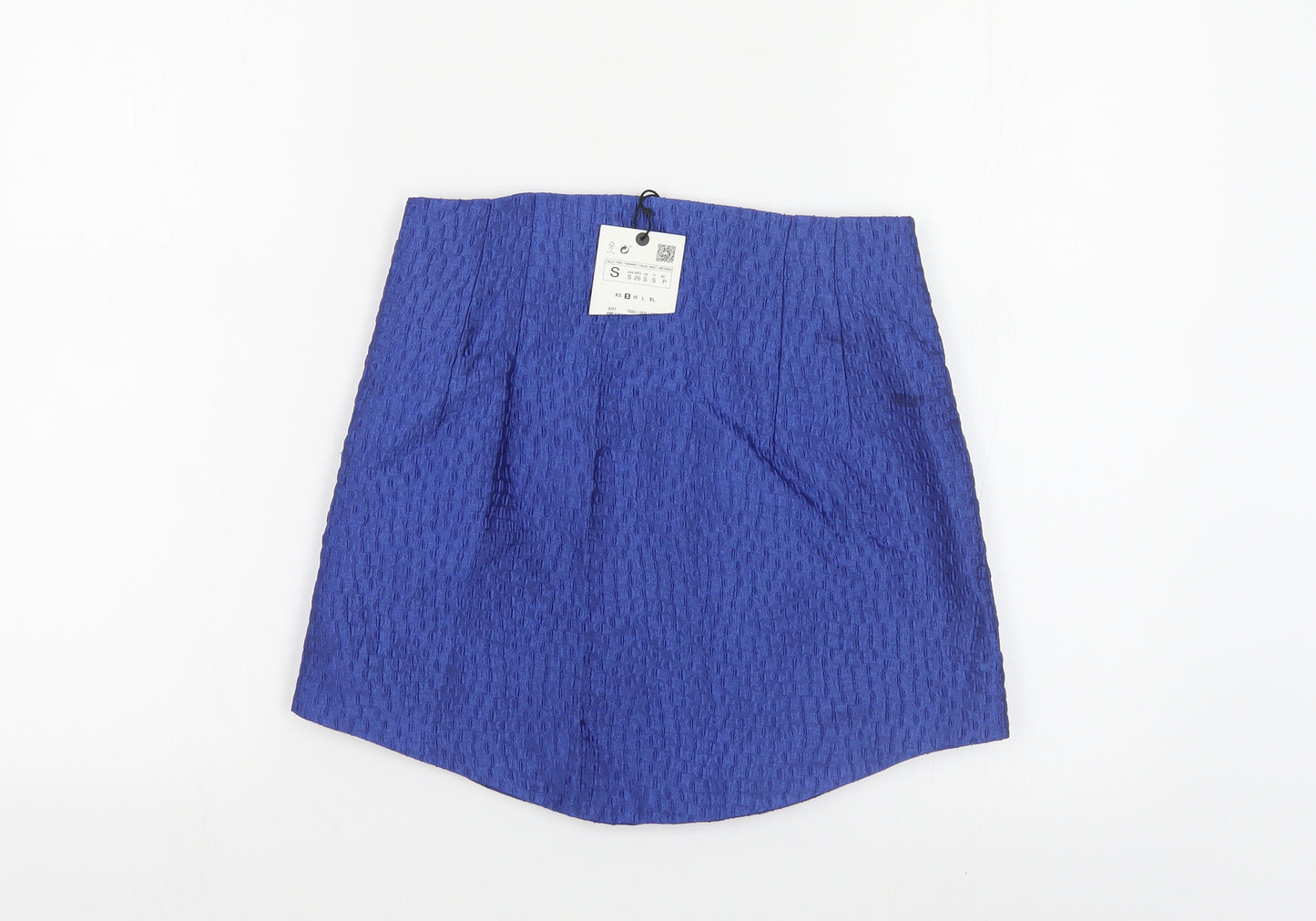Zara Womens Blue Polyester Mini Skirt Size S Zip - Textured