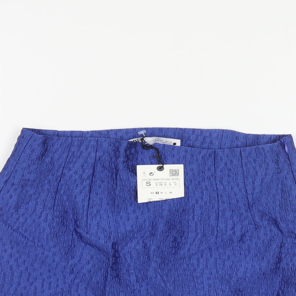 Zara Womens Blue Polyester Mini Skirt Size S Zip - Textured