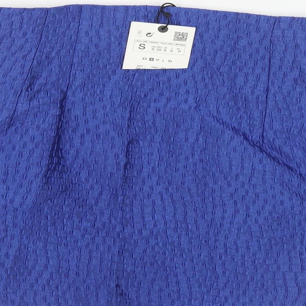 Zara Womens Blue Polyester Mini Skirt Size S Zip - Textured