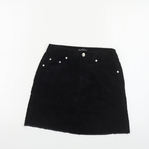 Miss Selfridge Womens Black Cotton Mini Skirt Size 6 Button