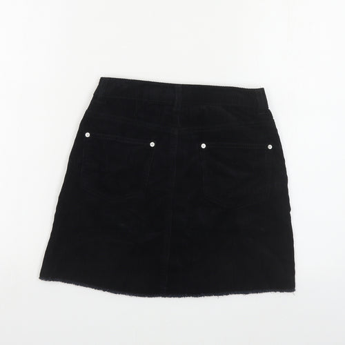 Miss Selfridge Womens Black Cotton Mini Skirt Size 6 Button